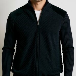 Claiborne Luxe Cardigan Sweater Mens Size Large Black Full Zip Silk Grandpacore